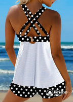 Tankini Texturizado Poá Retrô Com Laço Decorativo Feminino Tankini Texturizado Poá Retrô Com Laço Decorativo Feminino