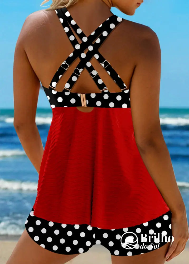 Tankini Texturizado Poá Retrô Com Laço Decorativo Feminino Tankini Texturizado Poá Retrô Com Laço Decorativo Feminino