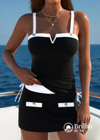 Tankini Tomara Que Caia Canelado Com Saia E Botões Tankini Tomara Que Caia Canelado Com Saia E Botões