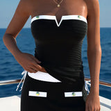 Tankini Tomara Que Caia Canelado Com Saia E Botões