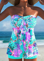 Tankini Tomara Que Caia Tropical Com Babado Estiloso Ciano / PP Tankini Tomara Que Caia Tropical Com Babado Estiloso