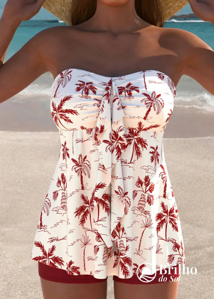Tankini Tomara Que Caia Tropical Com Babado Estiloso Vermelho / PP Tankini Tomara Que Caia Tropical Com Babado Estiloso